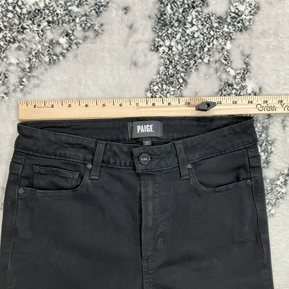 PAIGE Claudine Womens Sz 27 Black High Rise Flare Jeans Raw Hem Stretch Denim - Picture 3 of 13